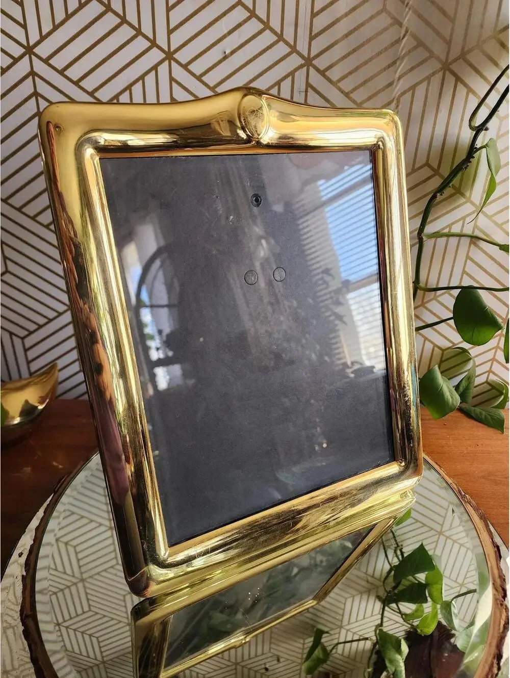 Vintage Gold Brass 1980s Freestanding Photo Frame 8x10